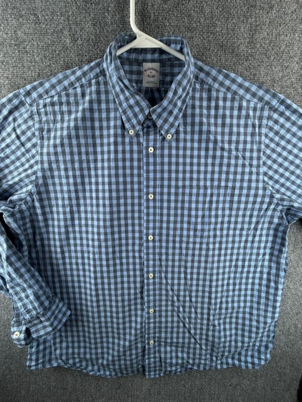 Brooks Brothers XL Cotton Check Button-Down Blue Men Shirt Long Sleeve Business
